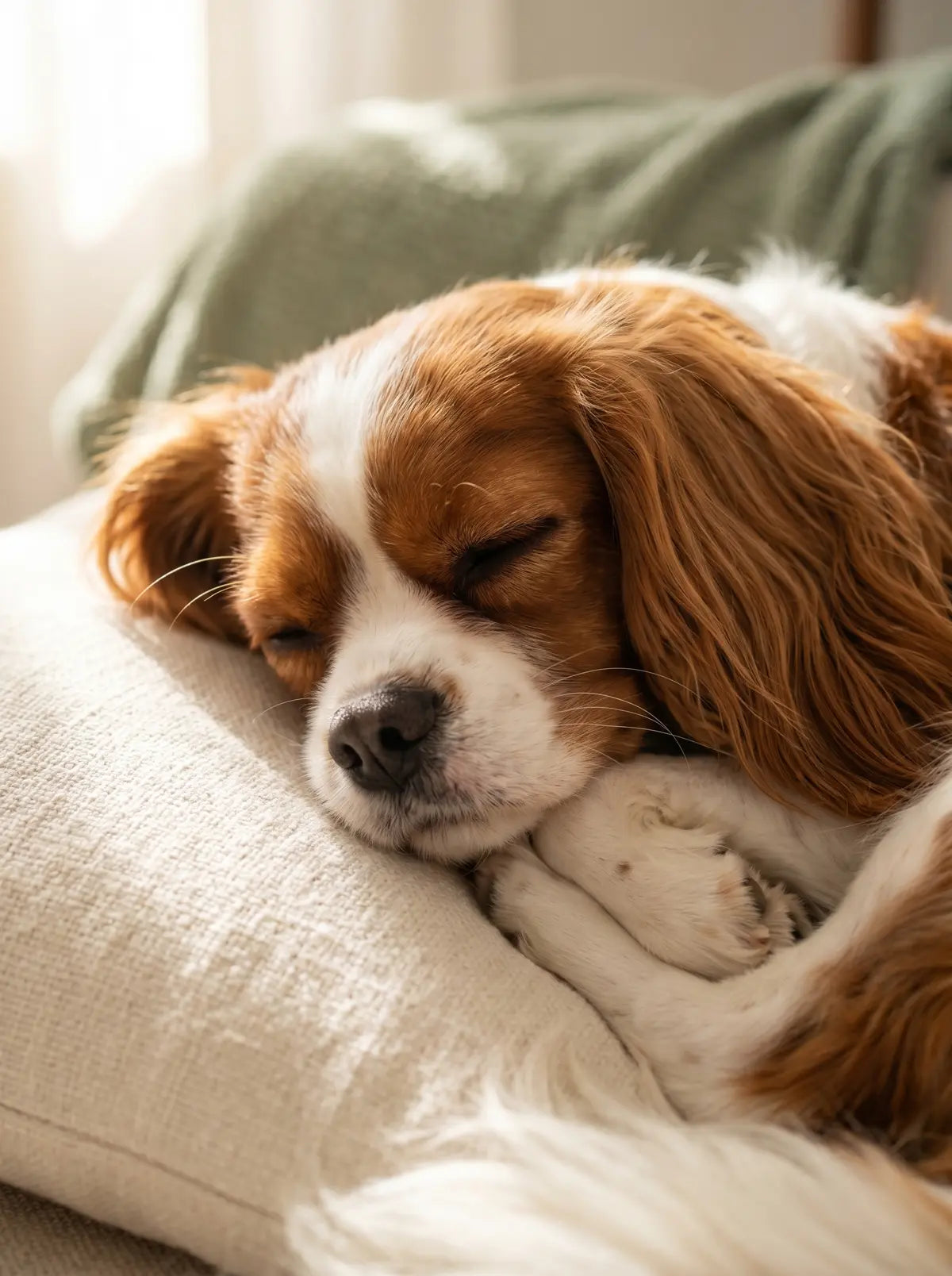 Pepper, Cavalier King di Giulia, serena sul cuscino del divano