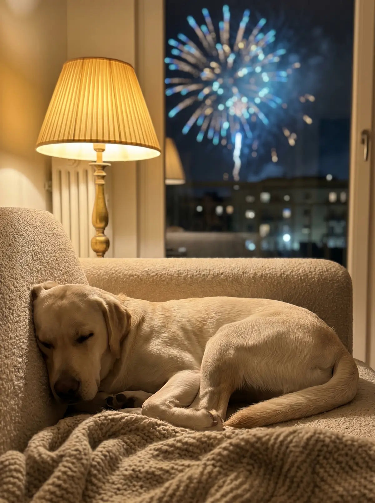 Otto, Labrador, dorme tranquillo durante i botti di Capodanno